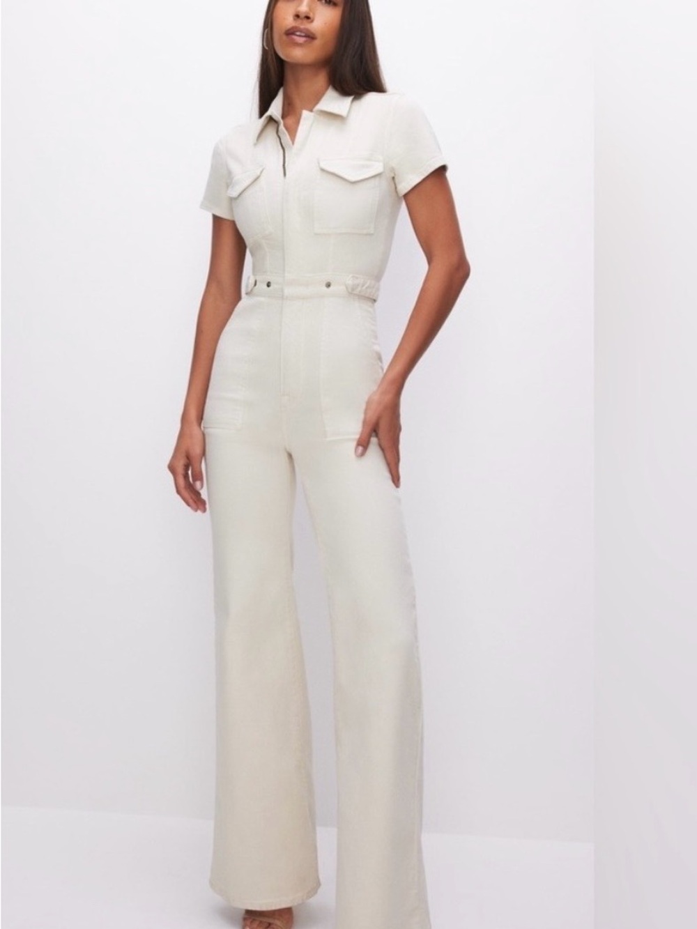 Good America Fit for success wide leg jumpsuit, bone, small